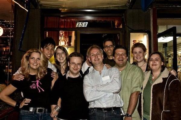 The cast in front of The Producers Club