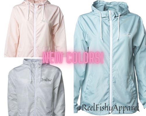 Reel Fishy Apparel windbreakers in 1/2-zip pullover or full zip.  Lots of colors to choose from!