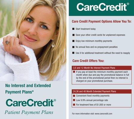 Financing options through Care Credit.