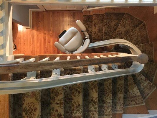 Here is a Bruno custom curved stair lift.