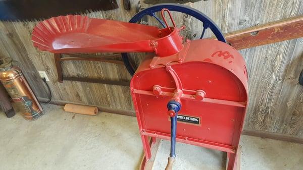 Hand crank corn sheller.