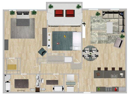 Our honeysuckle two bedroom two bathroom floor plan.