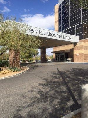 Front entrance (west side) of Medical Plaza II where clinic is located on the 4th floor.