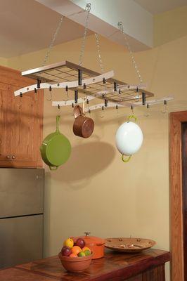 The Amazon ceiling mount pot rack from Zojila adds drama to your kitchen island.