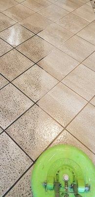 Heavily soiled textured tile cleaning process. Amazing results!