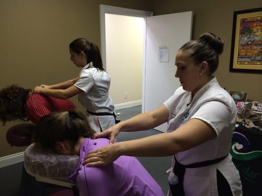 Spa day with Courtney Parker and Kallie Hodges.  SPAtacular Skincare & Health Wellness Center doing in office chair massages!