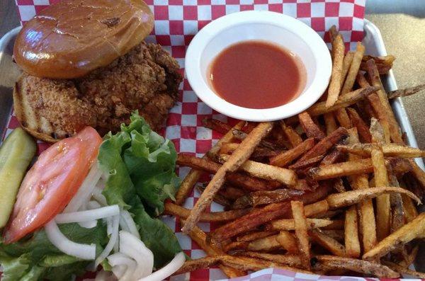 Chicken Sandwich with hand cut fries.