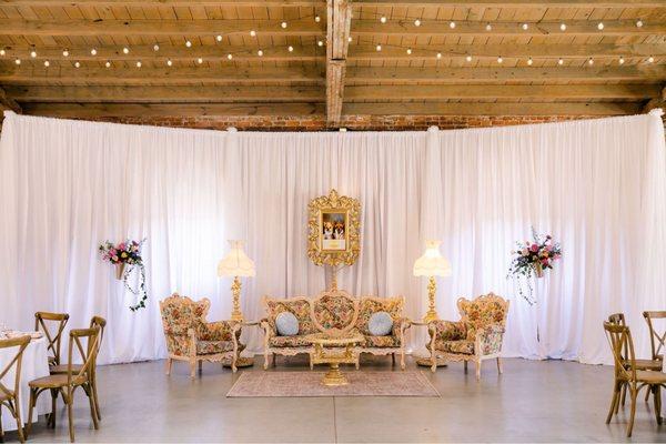 Seating area with Victorian picture of the pups