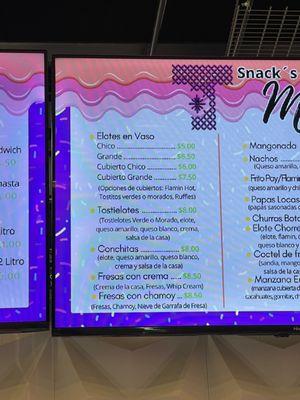 Snack menu