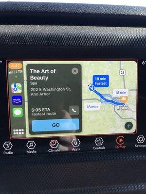 Screen shot of CarPlay directions