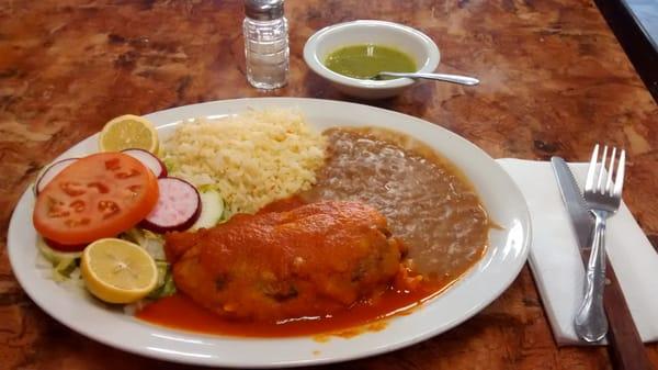 Chile relleno with beef stuffed pepper