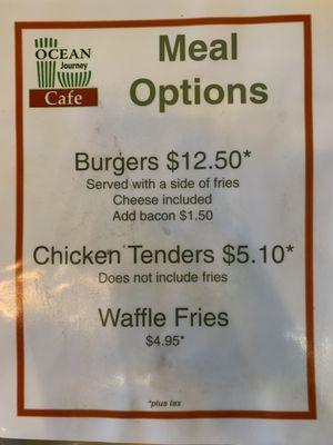 Burgers, chicken, & fries menu