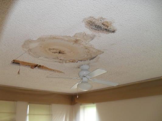 Water damaged popcorn ceiling before.