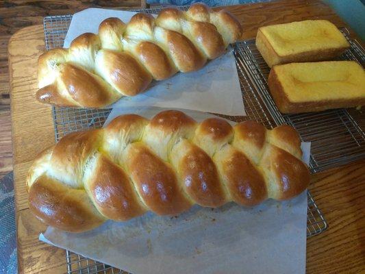 Braided Challah loaves - rich egg based recipe, from scratch, by hand, farm fresh ingredients! Also KETO loaves - gluten free with 1g Carbs