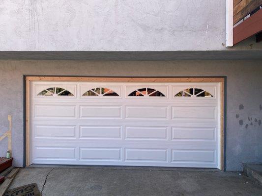 New garage door with framing