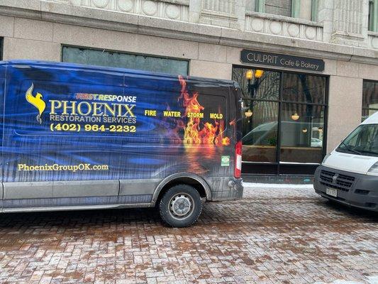 Phoenix Restoration Services outside Culprit Cafe & Bakery