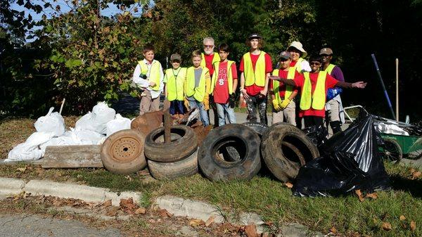 Boy Scout Troop collects record number of tires in litter cleanup