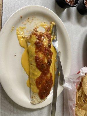 Breakfast Burrito smothered in queso turn