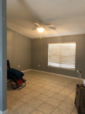 Paint, ceiling fans/lights installation, blinds hung.