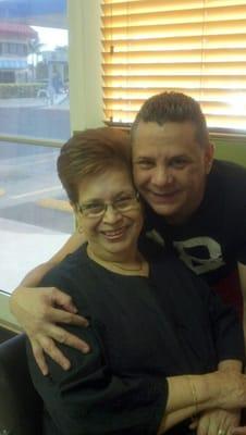 My mother with her new hair stylist, Guillermo.