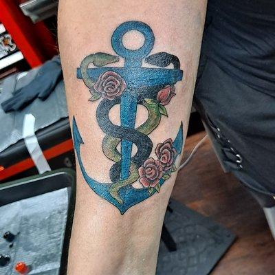 Anchor with caduceus