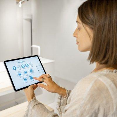 Tablet Smart Home control. There are many Smart Home control options, and we can assist with the right solution for your home.