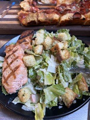 Caesar salad with salmon