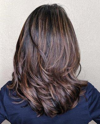 Brown highlights on my natural black hair. So beautiful!