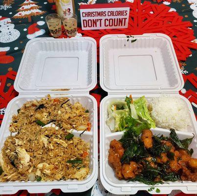 Basil Fried Rice and Crispy Garlic Chicken