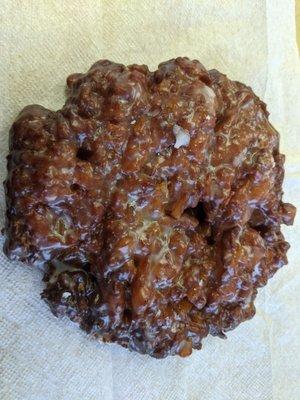 My apple fritter.  About as big as my hand fully stretched out.  Nice size and not too sweet.  Less than $2.