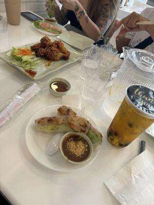 Spring roll, Nuoc Mam, Mango Tea