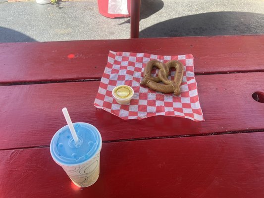 Blue Raspberry Slushie And Pretzel