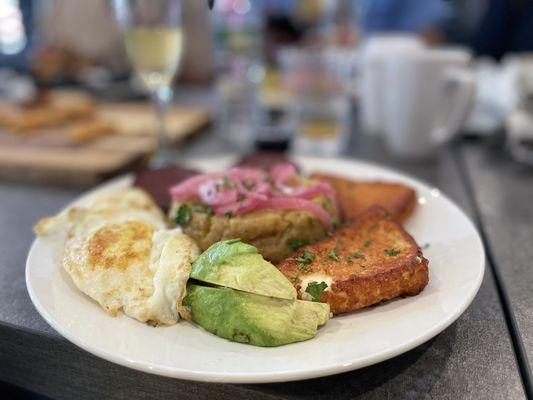 Salami, eggs, plantains and cheese