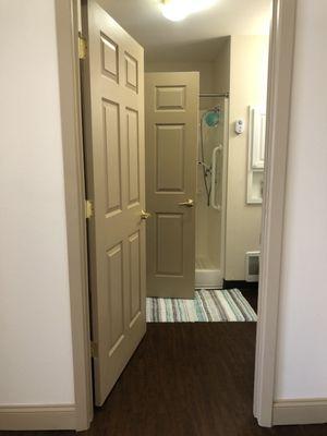 Going into bathroom from independent living living room