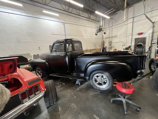 This 53 Dodge we are replacing the air ride, redoing the bed, replaced gas tank, we cut off brake pedal and much more