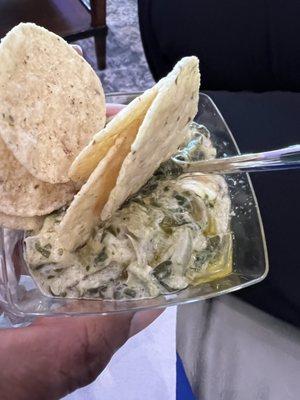 Spinach and artichoke with garlic chips