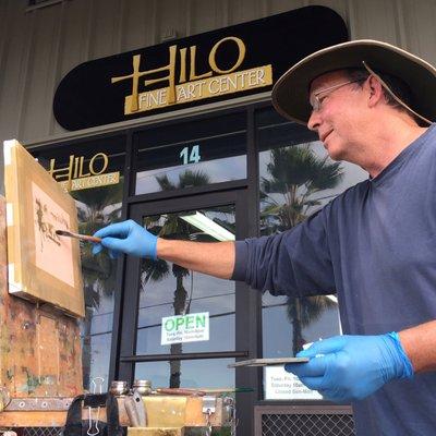 Bob Weiss at work plein air painting. He's also a whiz at scanning and stretching canvas.