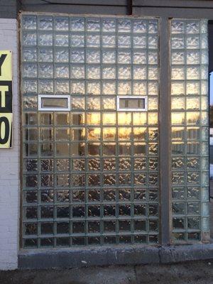 Commercial store front with clear view glass blocks