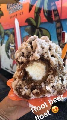 Root beer float with a *hefty* scoop of vanilla ice cream in the middle