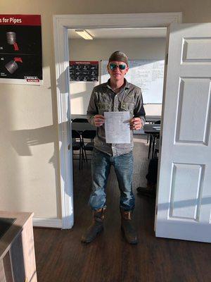 This is another one of our recent certified graduates at Griffin's Industrial Welding School