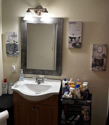 Before: Bathroom disorganized