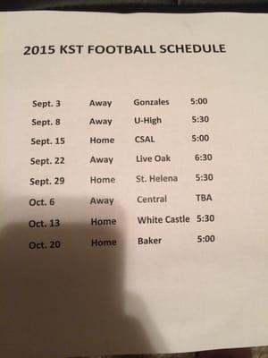 2015 Football Schedule.... Go Tigers!!