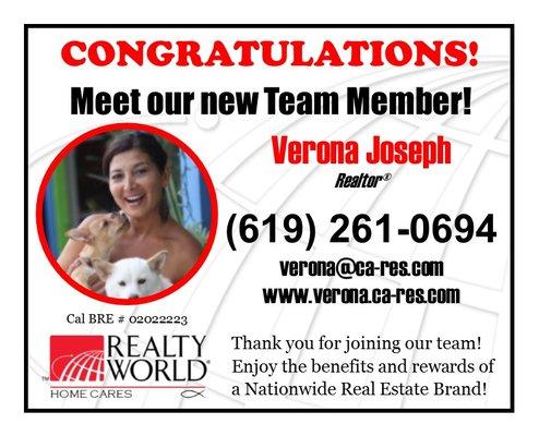 Welcome @veronajosephrealestate to the Realty World HomeCares family!