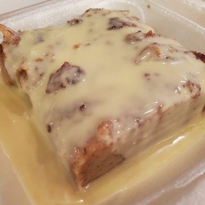 Creole bread pudding with white chocolate bourbon cream anglaise