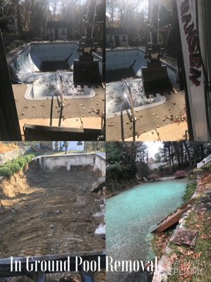 Before, During, and After of an in-ground pool fill in.