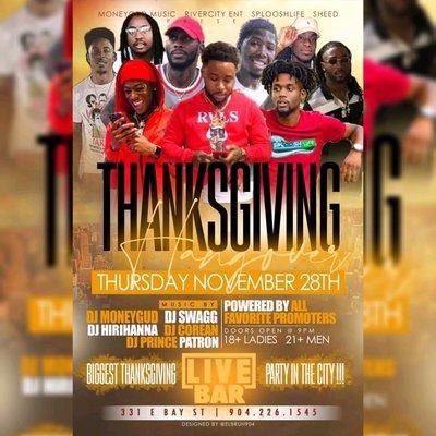 Happening TONIGHT! 
Thanksgiving Hangover  @livebarjax 
18+ Ladies | 21+ Men 
Doors open at 9pm