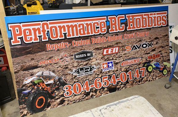 4x8' double sided sign for Performance Hobbies in Barboursville, WV