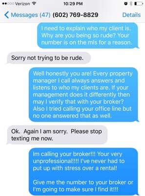 Text messages from a very unprofessional property manager!