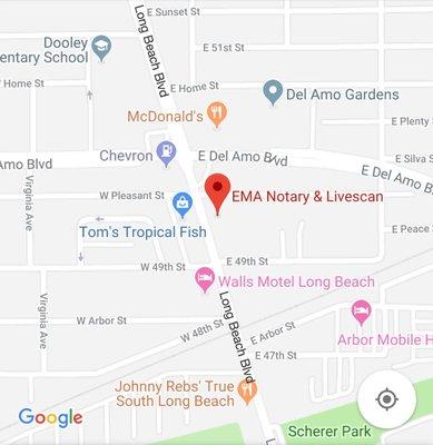 Cross streets are Long Beach Blvd and Del Amo. PARKING IN FRONT or BACK. Find us on Google or Apple Maps!