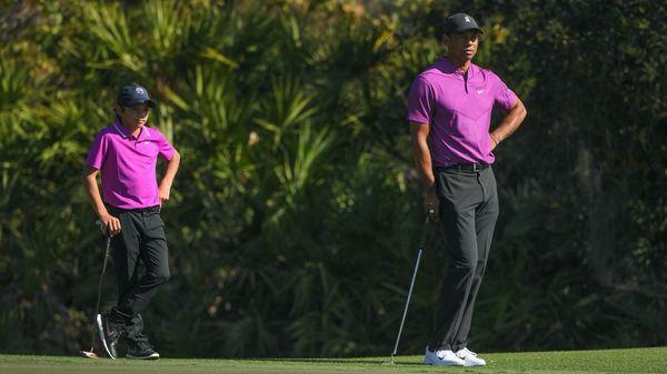 Tiger Woods and son, Charlie Woods. This event was Charlie's network TV debut.